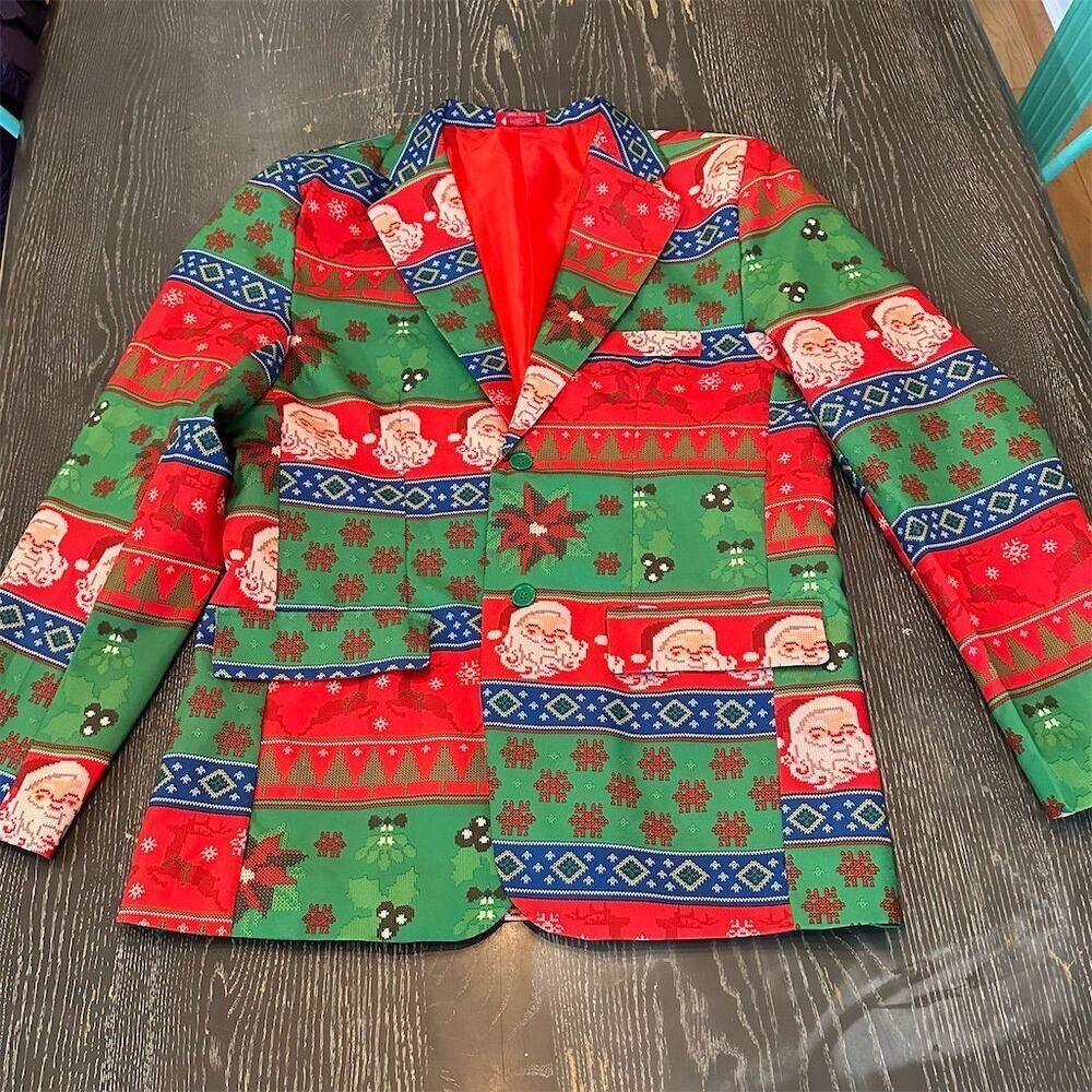 Dec. 25th Men's Christmas Blazer Medium Multicolor Geometric Party Wear - Picture 6 of 10